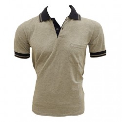 Polo Yaka Gri Tişört - Manşetli