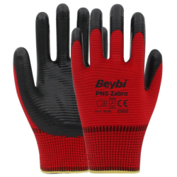 BEYBİ PN5 ZEBRA KIRMIZI NİTRİL İŞ ELDİVENİ
