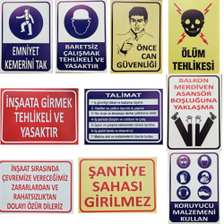 İş Güvenliği Uyarı Levhaları Seti  10 adet 25*35 pvc 