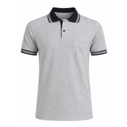 Polo Yaka Gri Tişört - Manşetli